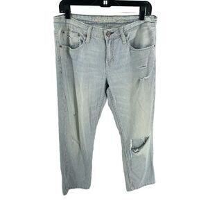 American Eagle distressed striped jeans 6 regular blue white ankle crop